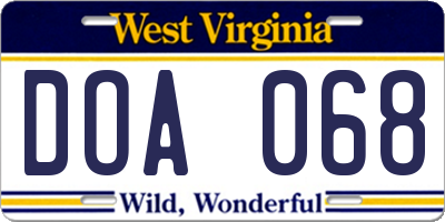 WV license plate DOA068