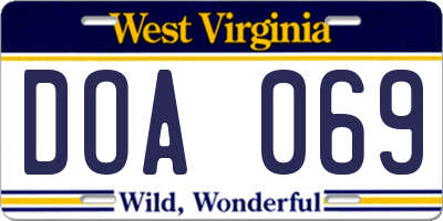 WV license plate DOA069