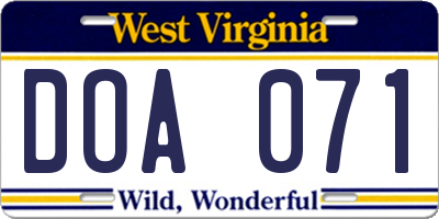 WV license plate DOA071