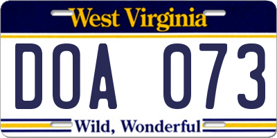 WV license plate DOA073