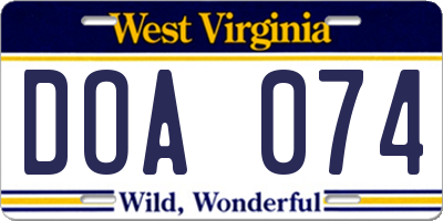 WV license plate DOA074