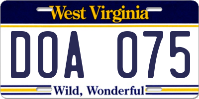 WV license plate DOA075