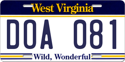 WV license plate DOA081