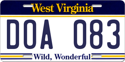 WV license plate DOA083