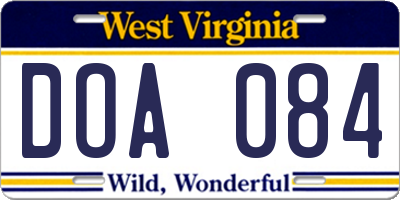 WV license plate DOA084
