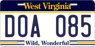 WV license plate DOA085