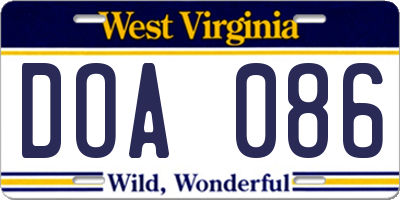 WV license plate DOA086