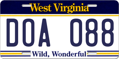 WV license plate DOA088