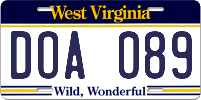 WV license plate DOA089