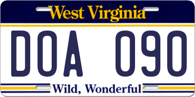 WV license plate DOA090