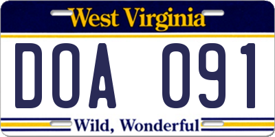 WV license plate DOA091