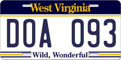 WV license plate DOA093
