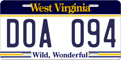 WV license plate DOA094