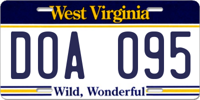 WV license plate DOA095