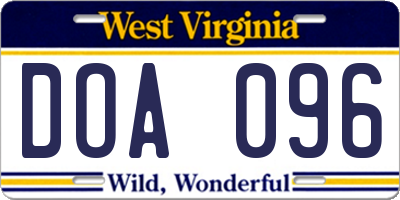 WV license plate DOA096