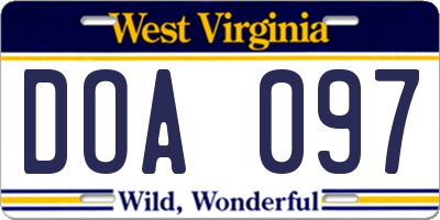 WV license plate DOA097