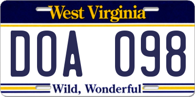 WV license plate DOA098