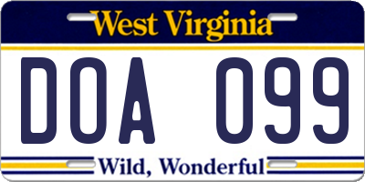WV license plate DOA099