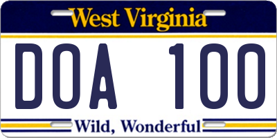 WV license plate DOA100