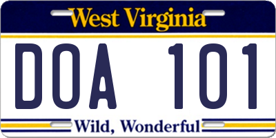WV license plate DOA101