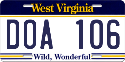 WV license plate DOA106