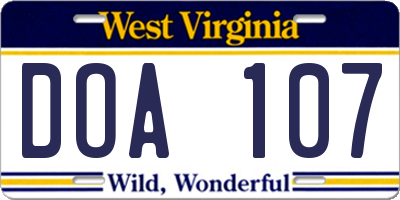 WV license plate DOA107