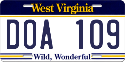 WV license plate DOA109