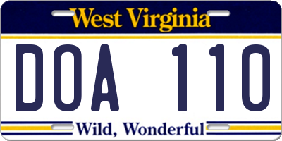 WV license plate DOA110