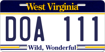 WV license plate DOA111