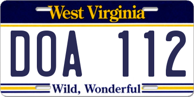 WV license plate DOA112