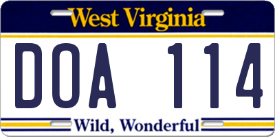 WV license plate DOA114
