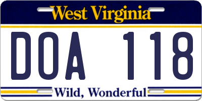 WV license plate DOA118