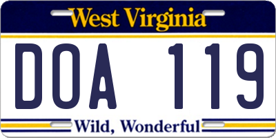 WV license plate DOA119