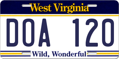 WV license plate DOA120