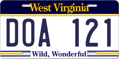 WV license plate DOA121