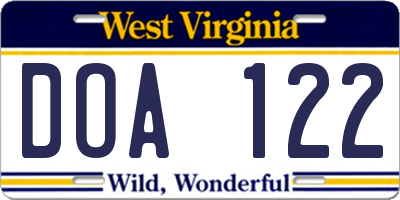 WV license plate DOA122