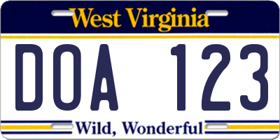 WV license plate DOA123