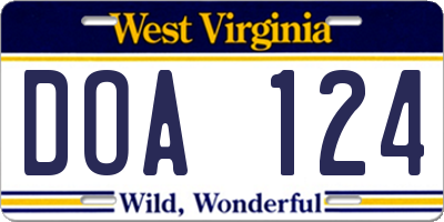 WV license plate DOA124
