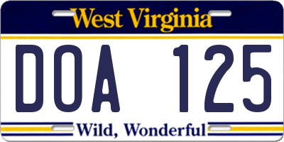 WV license plate DOA125