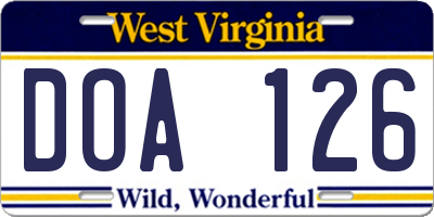 WV license plate DOA126