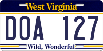 WV license plate DOA127