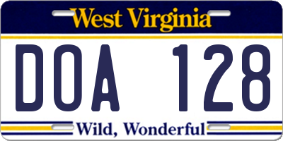 WV license plate DOA128