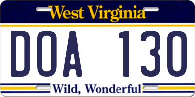 WV license plate DOA130
