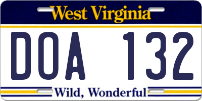 WV license plate DOA132