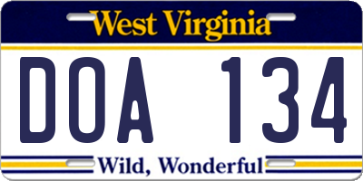 WV license plate DOA134