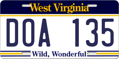 WV license plate DOA135
