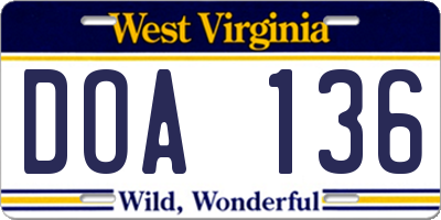 WV license plate DOA136