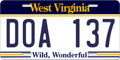 WV license plate DOA137