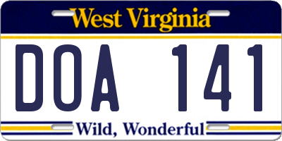 WV license plate DOA141