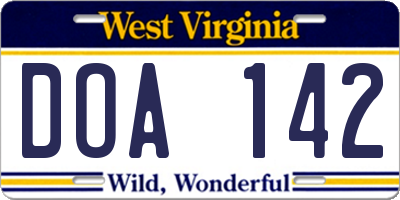 WV license plate DOA142